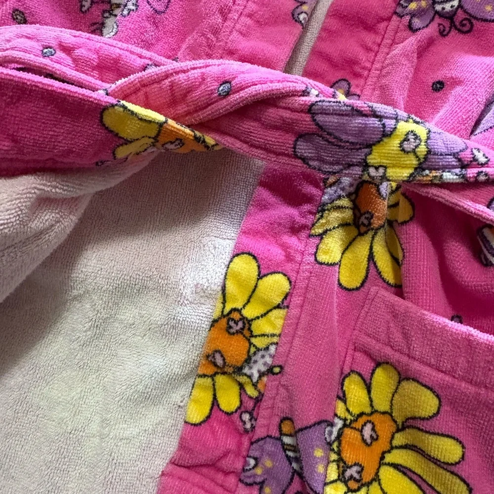 Frette Toddler 2/3 Small Pink Floral Hooded Robe Mouse and Flowers